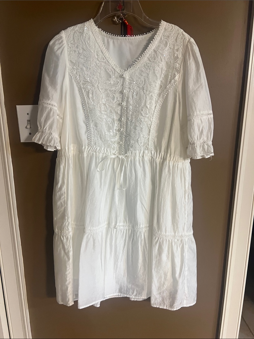 White Embroidered V-Neck Boho Tunic Dress